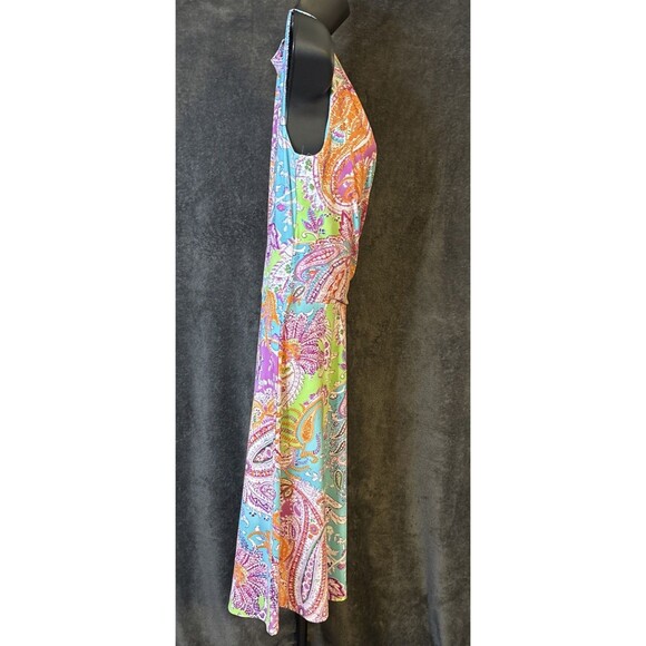 RALPH LAUREN Hawaiian Dress P/P Fit Flare  Paisley Jersey Summer  Stretch - Picture 6 of 12